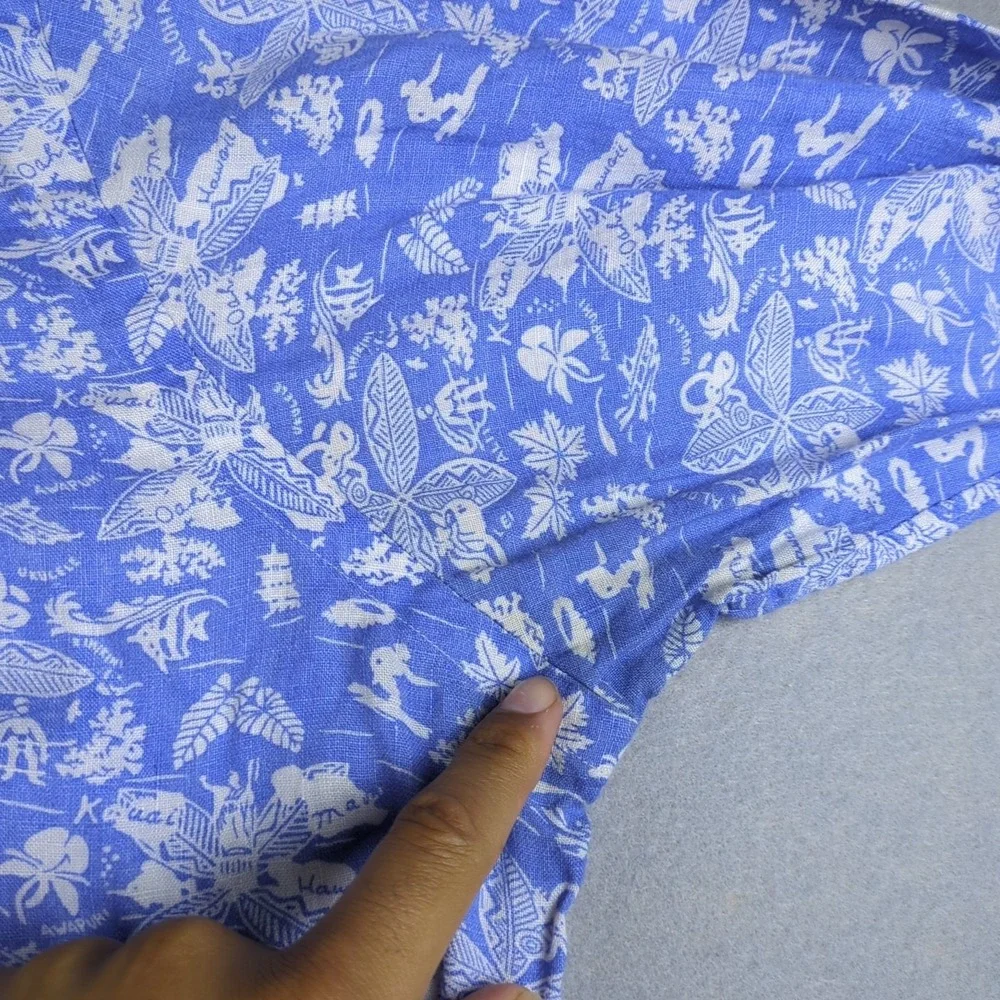 Polo Ralph Lauren Hawaiian Shirt Mens Large Blue White Chambray Long Sleeve
